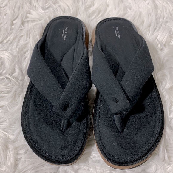 RAG & Bone Parque Flip Flops Sandals Padded Straps Black Neoprene Women Sz 38 - Picture 2 of 9